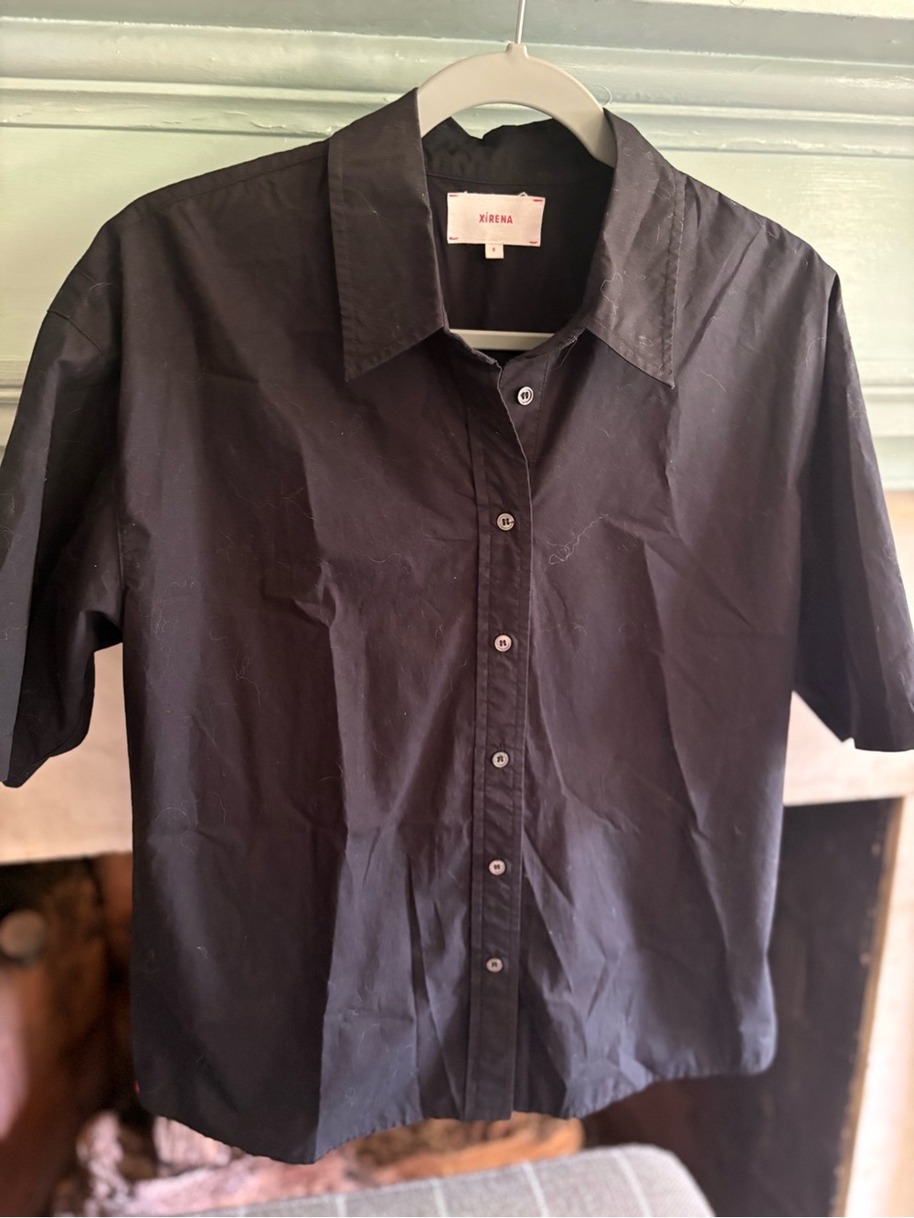 XiRENA Black Short-Sleeve Button Down Shirt size S NWOT